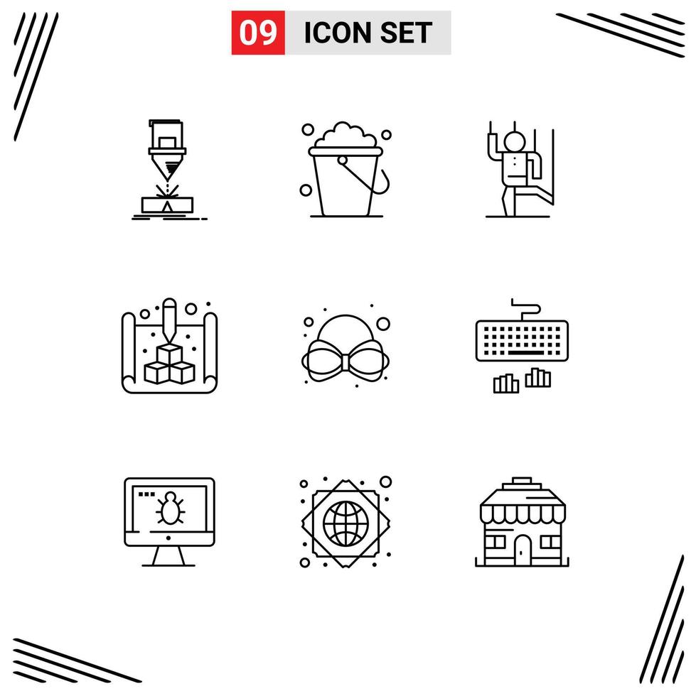 Set of 9 Vector Outlines on Grid for web blueprint home blue manipulate Editable Vector Design Elements
