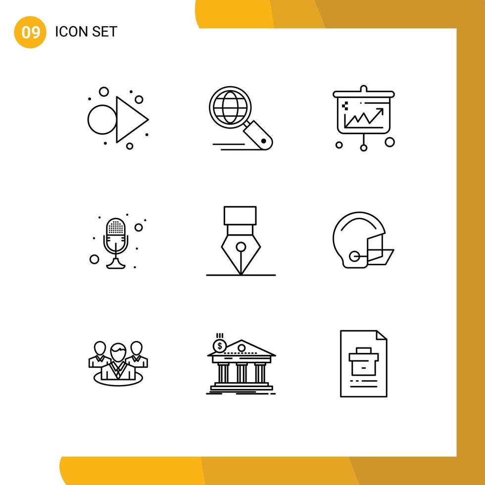 9 Creative Icons Modern Signs and Symbols of achievement recorder arrows mike mic Editable Vector Design Elements