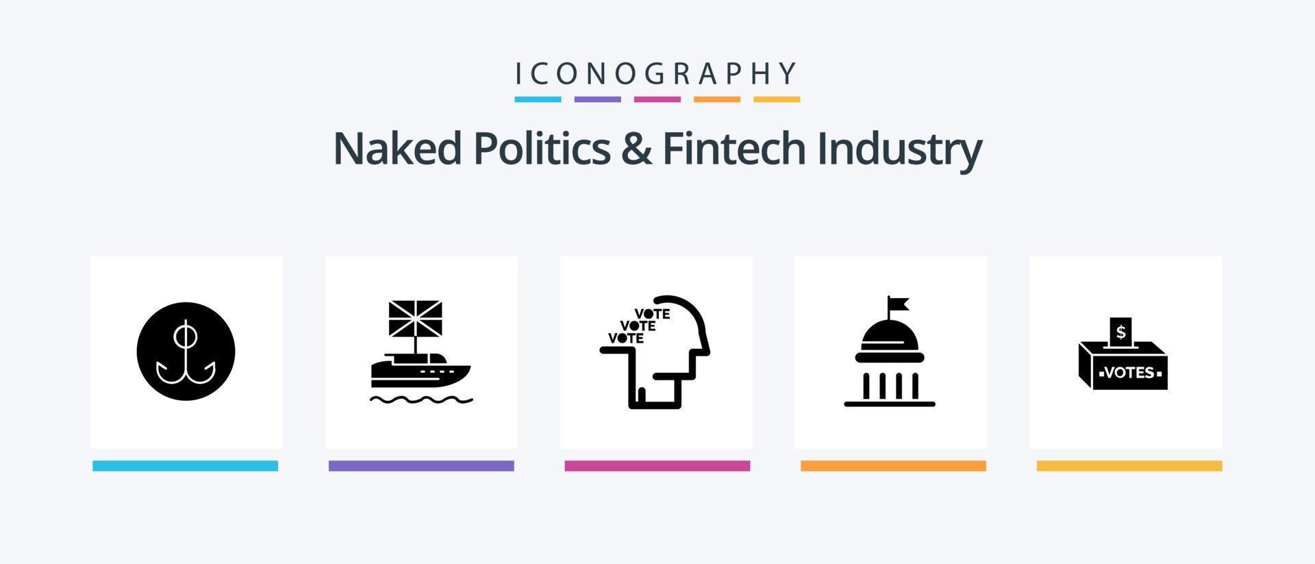 política desnuda y paquete de iconos de glifo 5 de la industria fintech que incluye voto. político. Reino Unido. Campaña. referéndum. diseño de iconos creativos vector