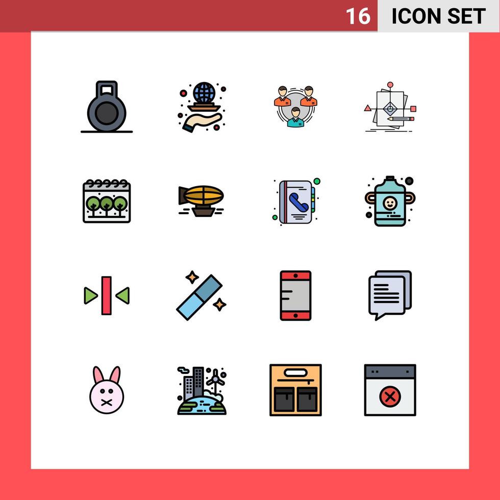 16 Universal Flat Color Filled Lines Set for Web and Mobile Applications plan foretelling communication business structure Editable Creative Vector Design Elements