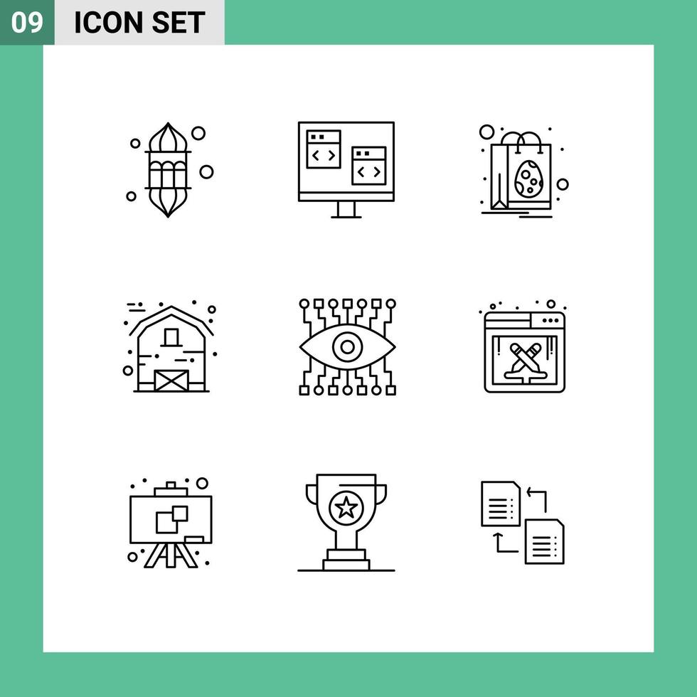 9 Universal Outlines Set for Web and Mobile Applications thanksgiving farm develop barn egg Editable Vector Design Elements