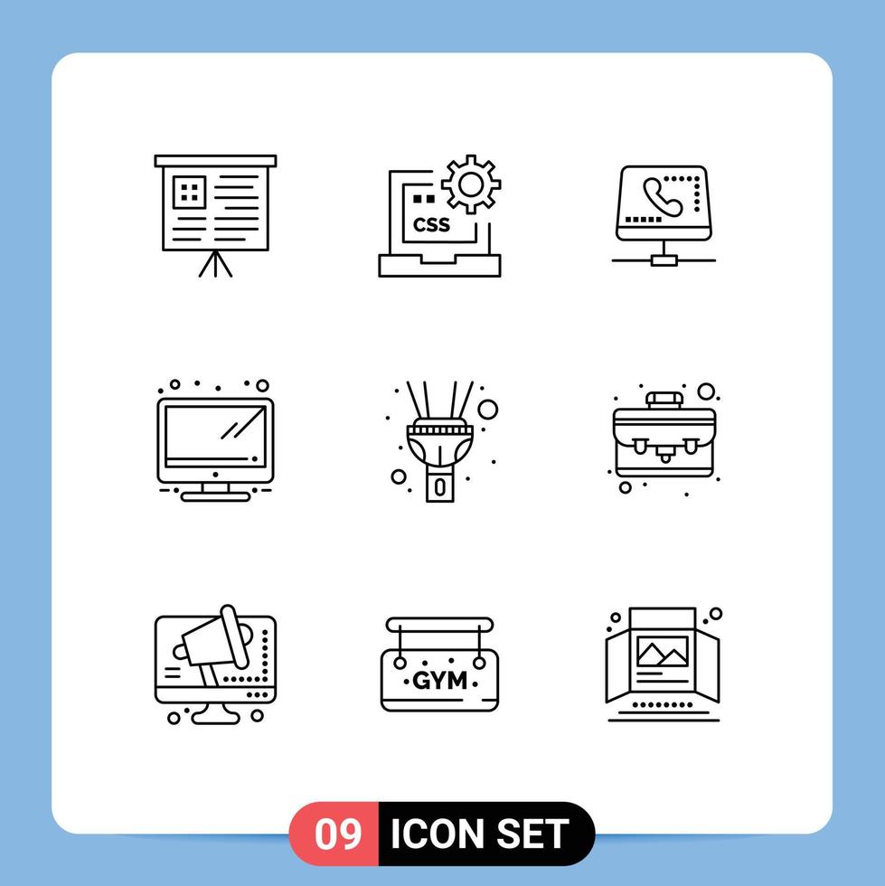 Set of 9 Modern UI Icons Symbols Signs for torch flash handset tv hardware Editable Vector Design Elements