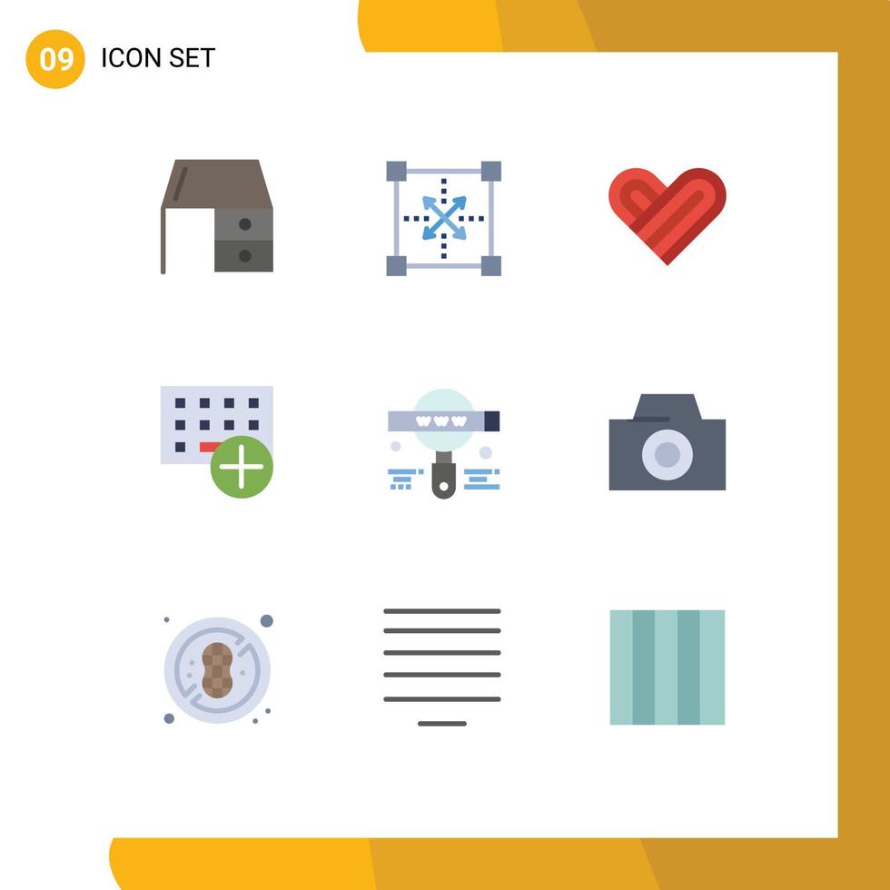 Paquete de 9 colores planos de interfaz de usuario de signos y símbolos modernos de dispositivos de hardware que programan computadoras elementos de diseño de vectores editables de San Valentín