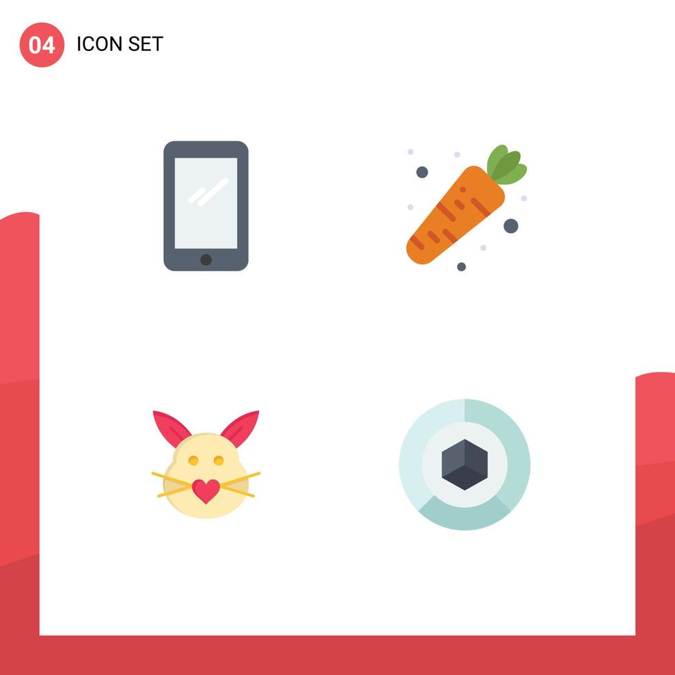 User Interface Pack of 4 Basic Flat Icons of phone bunny android food cute Editable Vector Design Elements