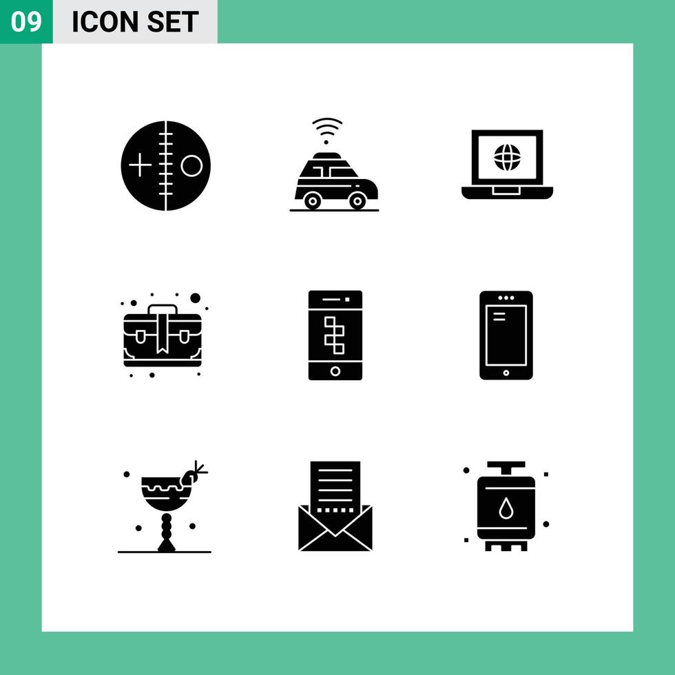 Set of 9 Modern UI Icons Symbols Signs for communications case laptop business bag Editable Vector Design Elements