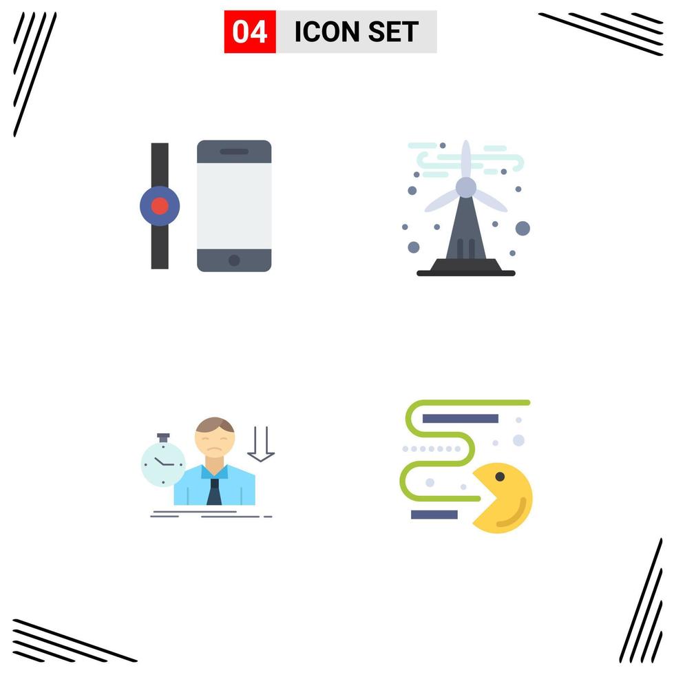 Mobile Interface Flat Icon Set of 4 Pictograms of connect sad ecology sustainable time Editable Vector Design Elements