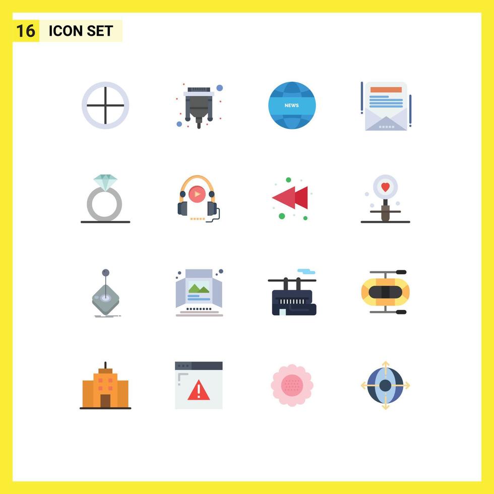 User Interface Pack of 16 Basic Flat Colors of ring diamond hdmi newsletter enewsletter Editable Pack of Creative Vector Design Elements