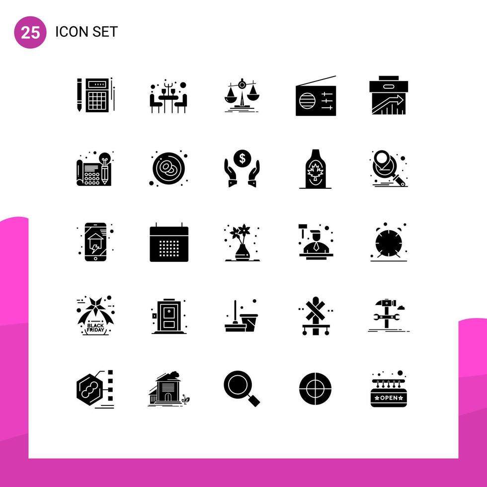 25 Solid Glyph concept for Websites Mobile and Apps corporate arrow balance signal media Editable Vector Design Elements