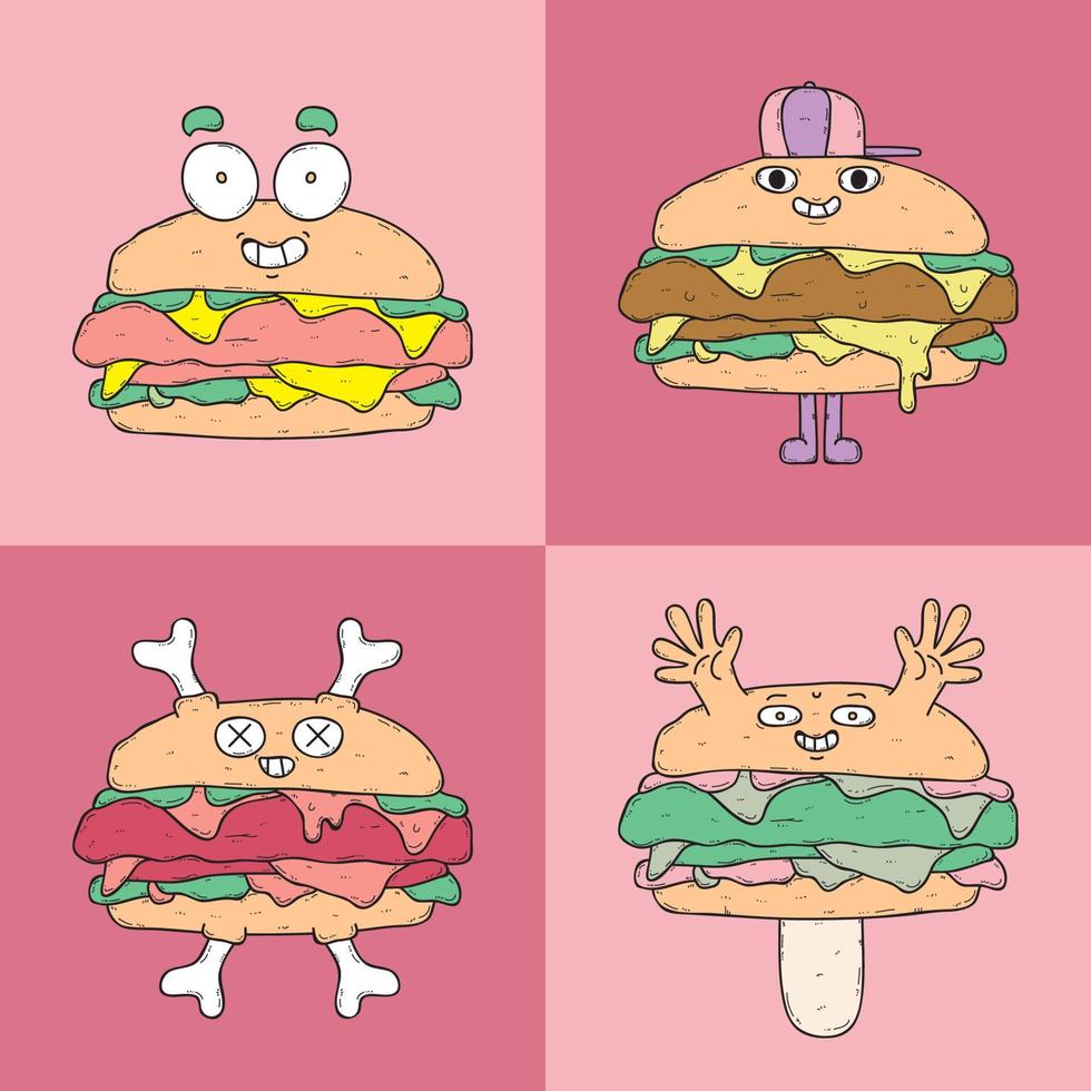 hamburguesa monstruosa, adecuada para el diseño de pegatinas y camisetas vector