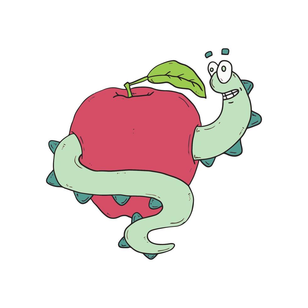 Cute apple and caterpillar, perfect for sticker design and t-shirt design vector