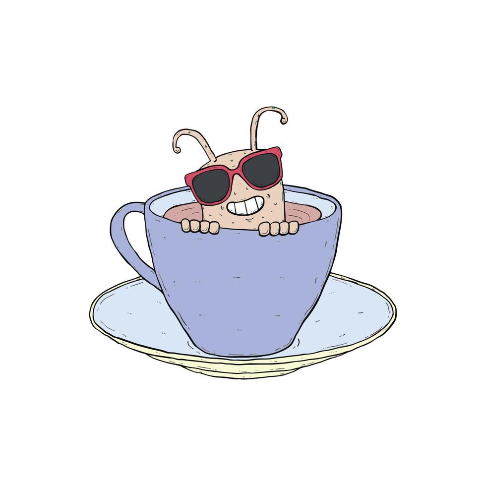 monstruo con gafas en taza de café vector