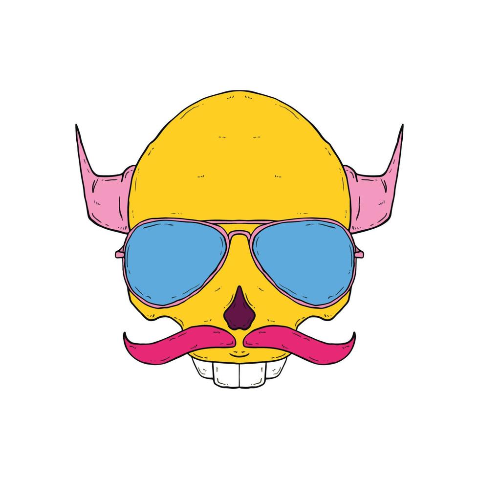 Skull with horns and glasses vector