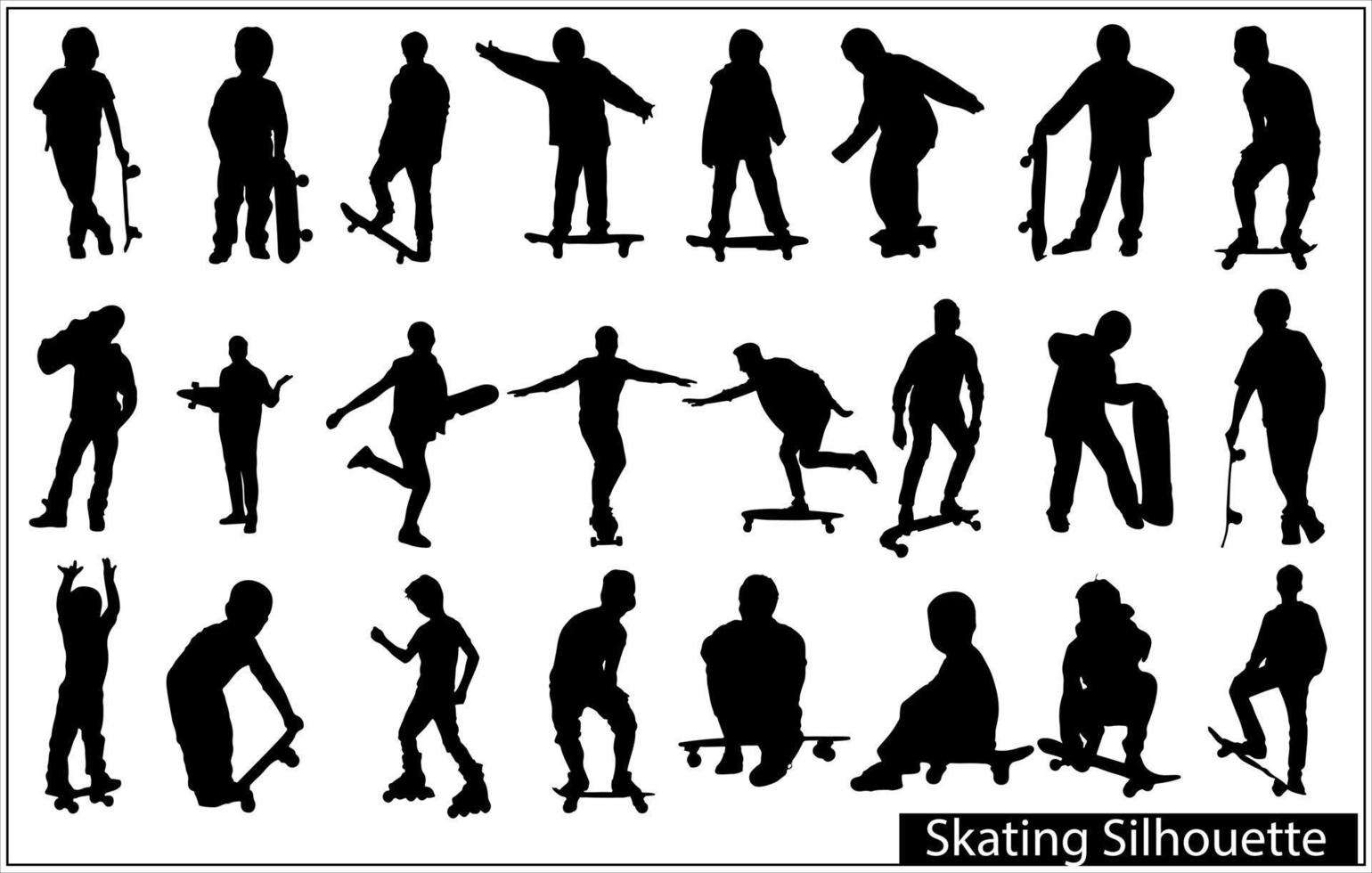 The set of skateboarder silhouette vector