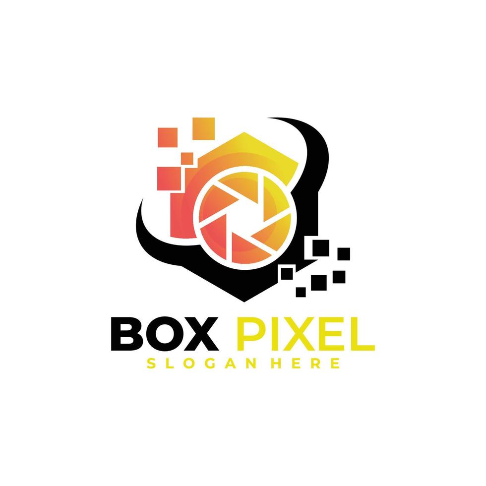 pixel box with shutter logo vector design template