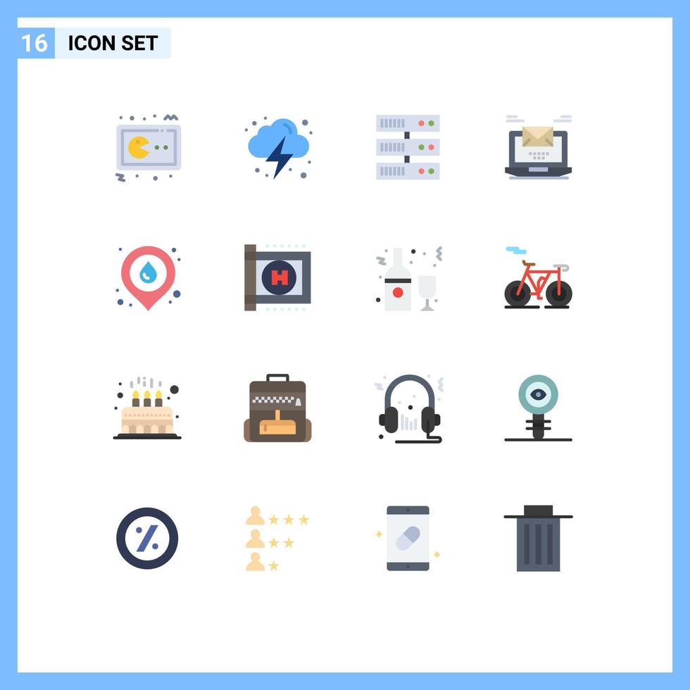 Pack of 16 Modern Flat Colors Signs and Symbols for Web Print Media such as fire email cloud mail computer Editable Pack of Creative Vector Design Elements