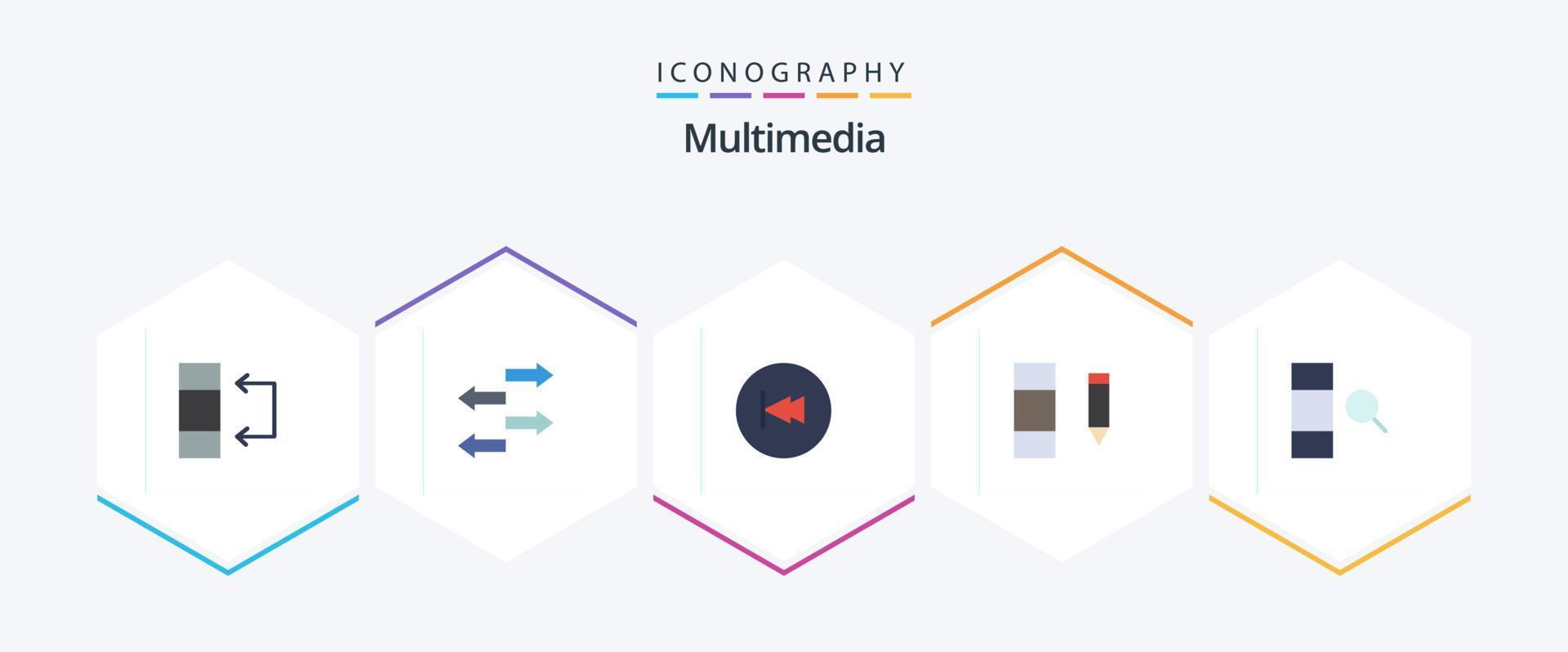 Multimedia 25 Flat icon pack including . data. backward. column. data vector