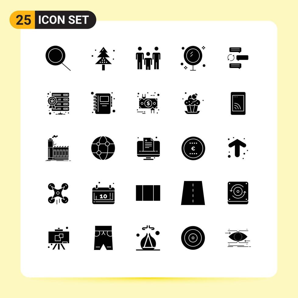 Universal Icon Symbols Group of 25 Modern Solid Glyphs of chatting shower couple mirror bathroom Editable Vector Design Elements