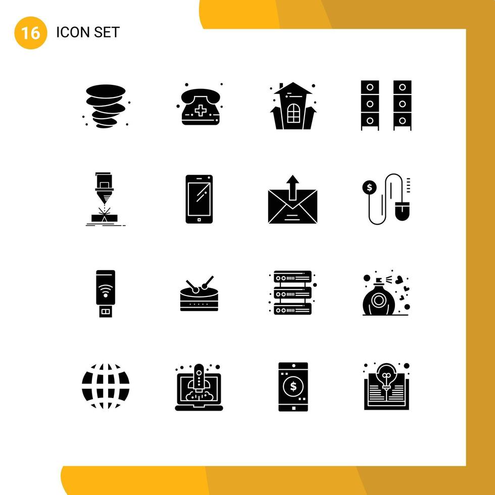 Set of 16 Modern UI Icons Symbols Signs for engineering wardrobe celebration office draw furniture Editable Vector Design Elements