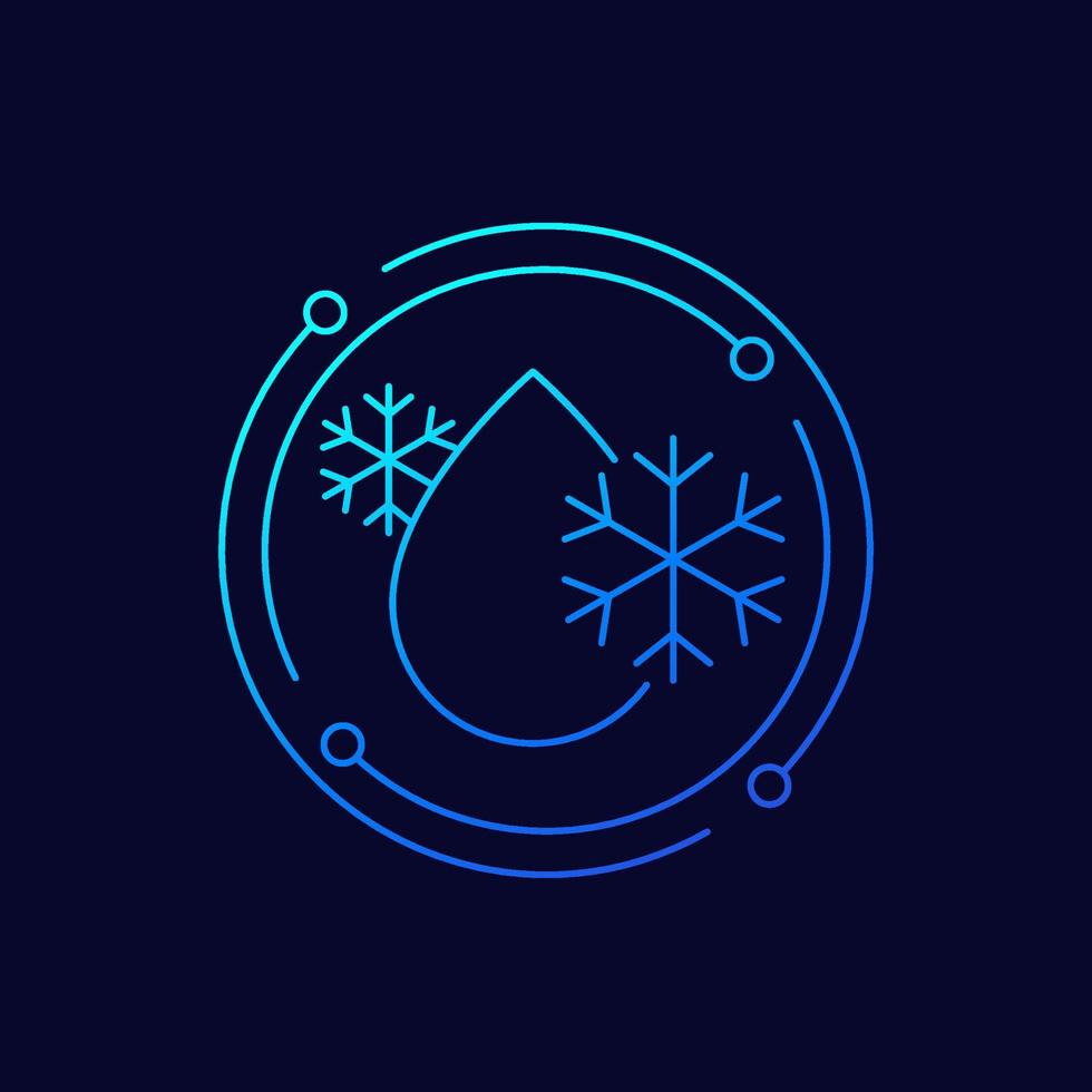 coolant drop line icon with snowflakes, vector