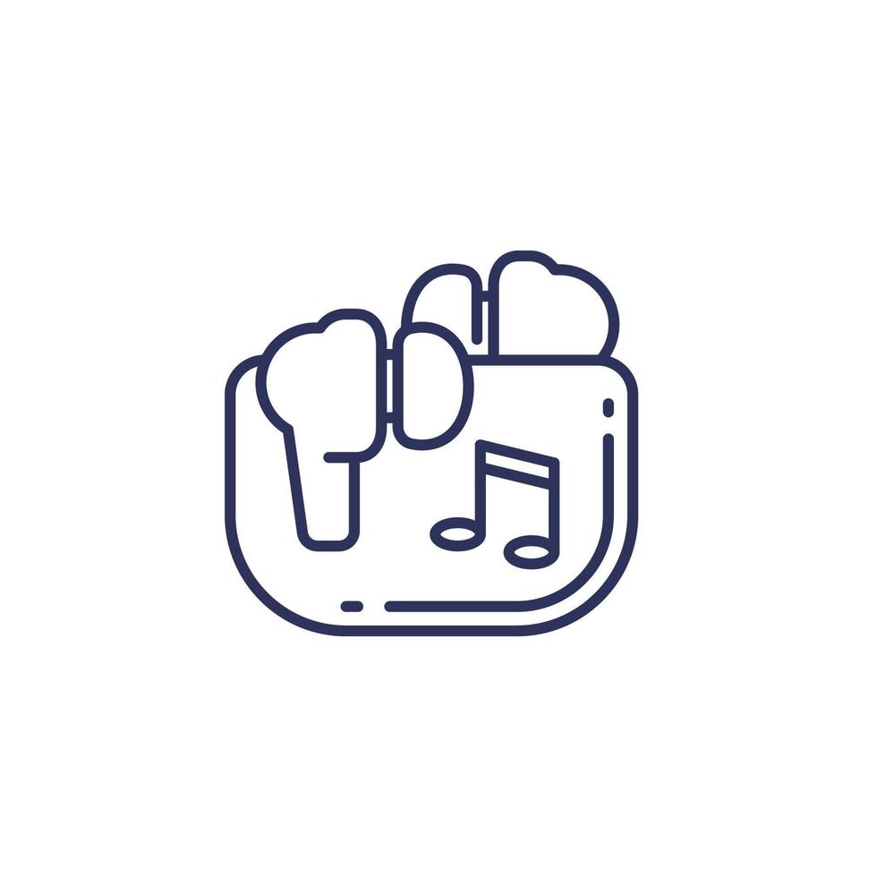 headphones, earbuds in case line icon vector