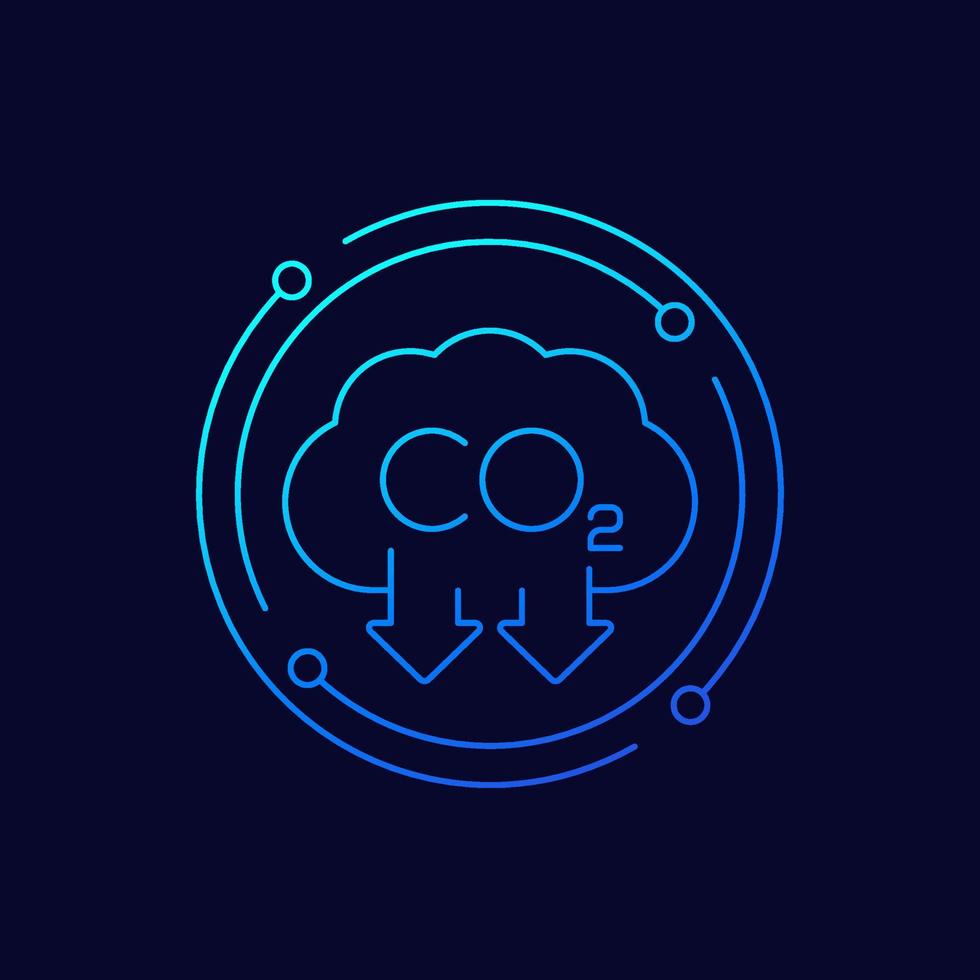 co2 gas, carbon emission reducing line vector icon