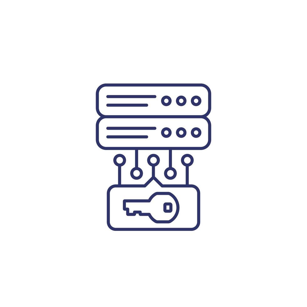 server and a key, access control line icon vector