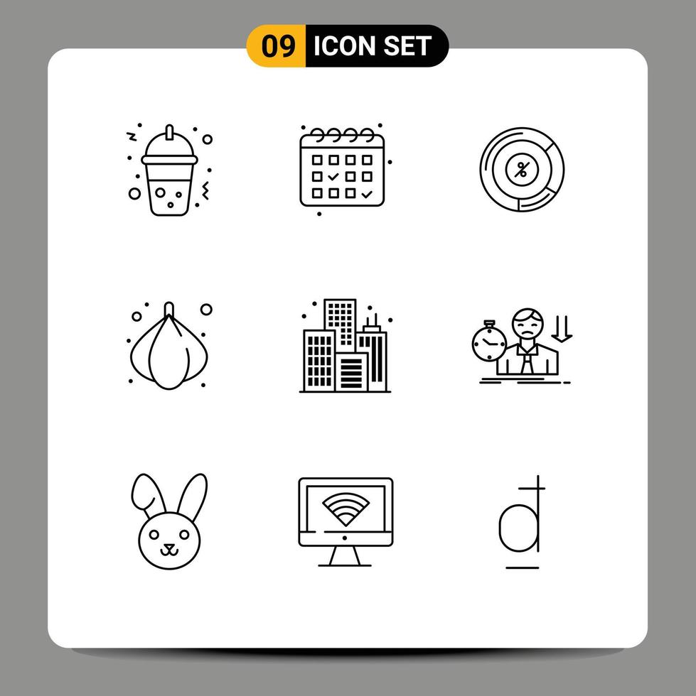 Modern Set of 9 Outlines Pictograph of fail building chart life vegetable Editable Vector Design Elements