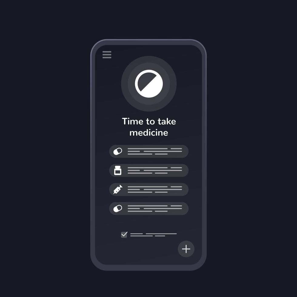 pill reminder app, mobile ui design vector