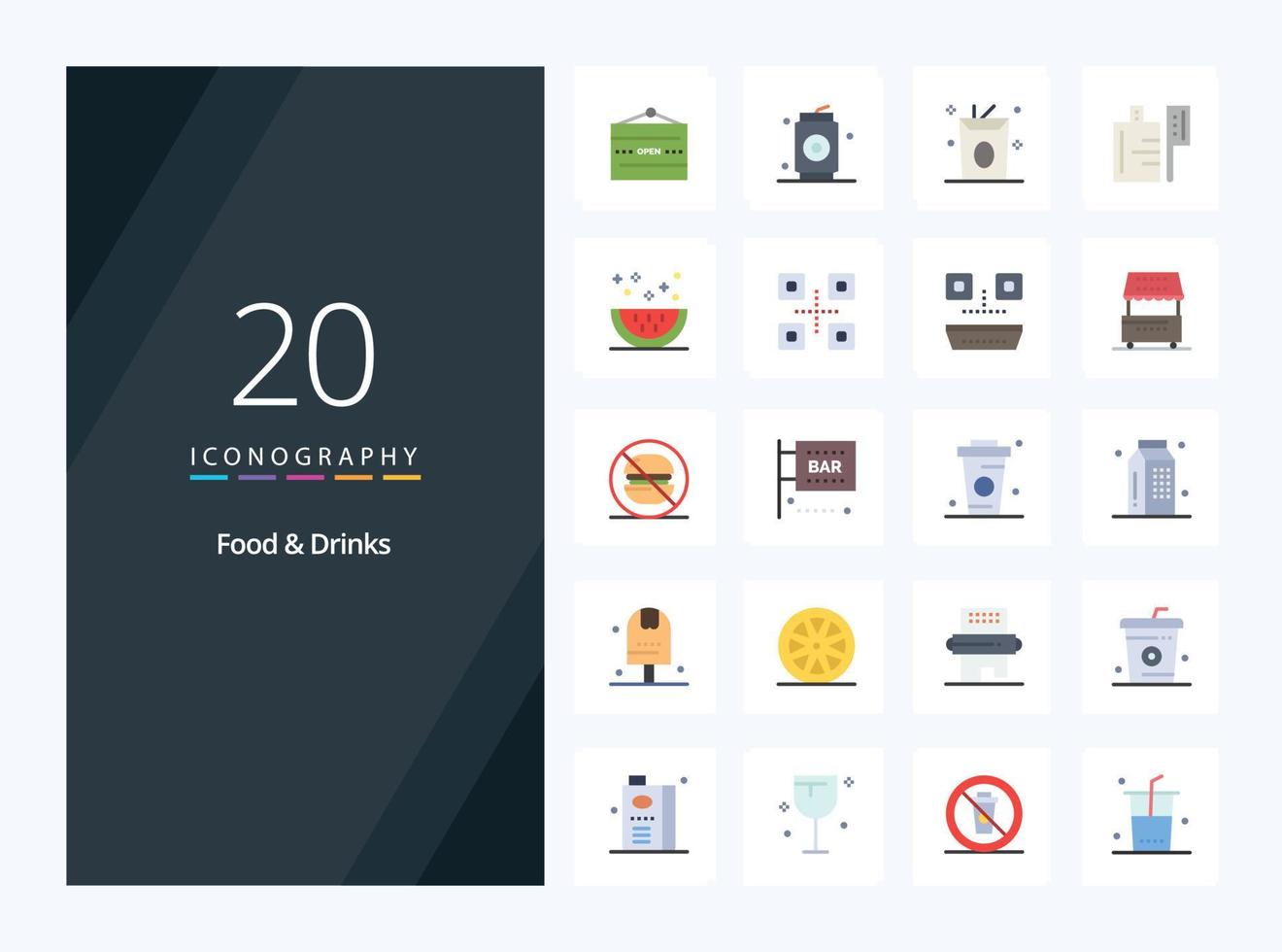 20 Food  Drinks Flat Color icon for presentation vector