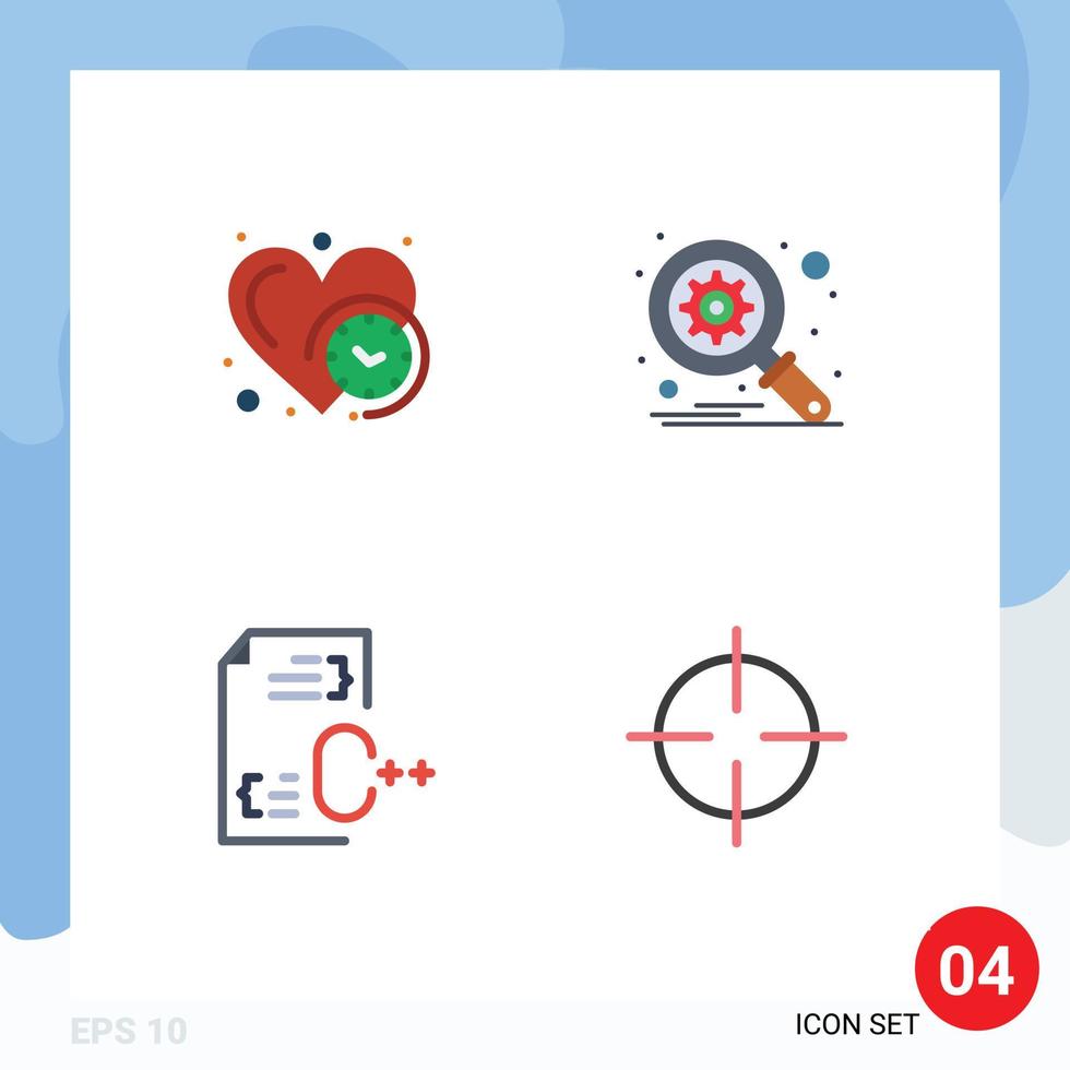 Set of 4 Vector Flat Icons on Grid for clock develop time search file Editable Vector Design Elements