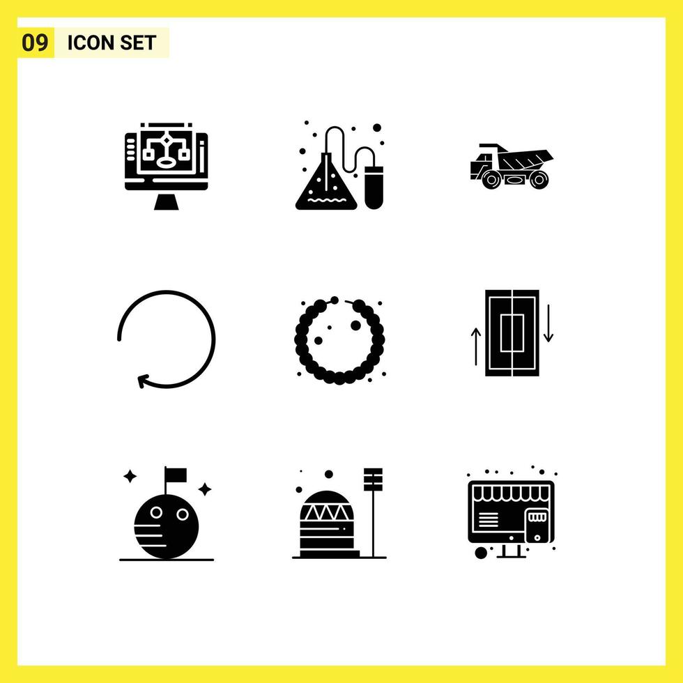 9 User Interface Solid Glyph Pack of modern Signs and Symbols of jewel bracelet truck rotate arrow Editable Vector Design Elements