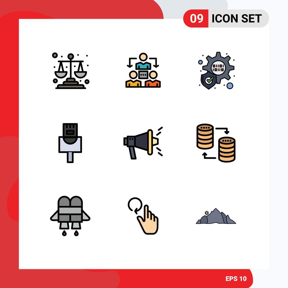 Editable Vector Line Pack of 9 Simple Filledline Flat Colors of storage server protection database seo Editable Vector Design Elements