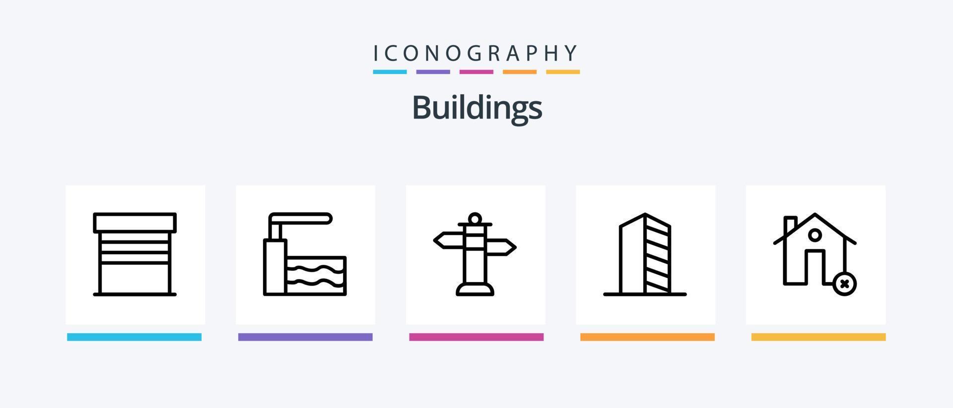 paquete de iconos de la línea 5 de edificios que incluye la puerta. calle. casa. estar. calle. diseño de iconos creativos vector