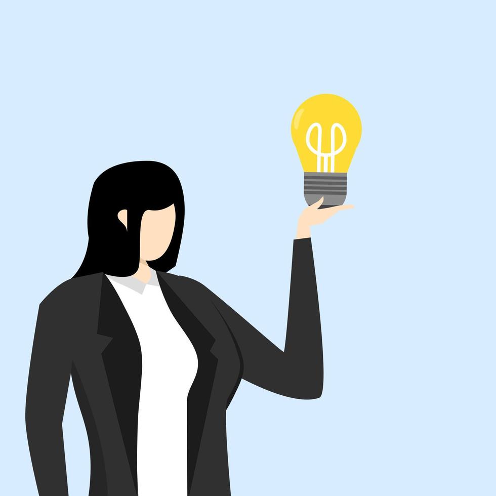 businesswoman who got new idea light bulb in her hand. Businessman thinking idea, skill or professional to solve problem concept, solution or strategy planning, career or job. vector