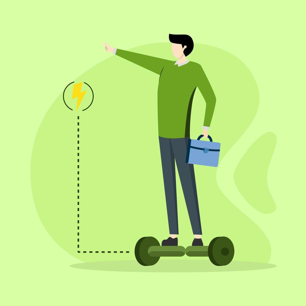 Electric Personal Transport Concept. Young male Character Riding Electric Scooter or Bicycle in City Park. Cartoon Vector Illustration