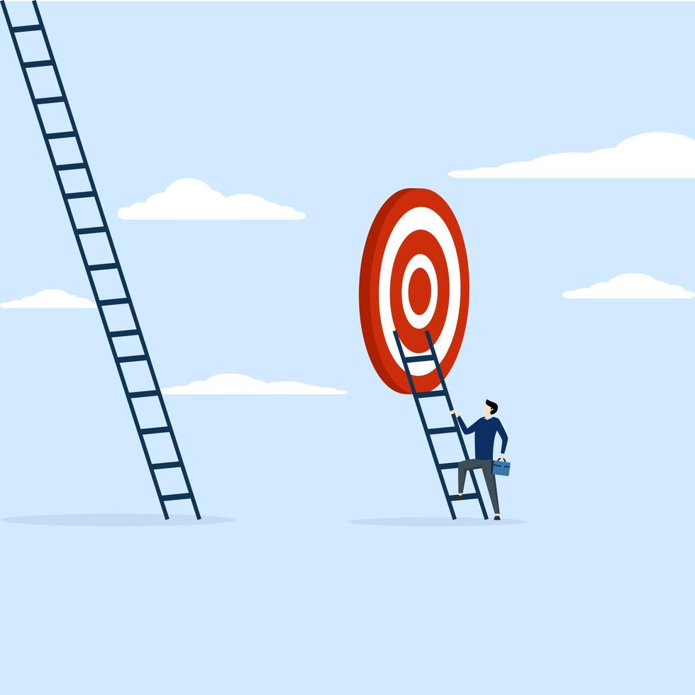 business people who are savvy about climbing the ladder to achieve short term goals. Focus on short term goals to achieve long term success, financial goals or project plan concept, strategy vector