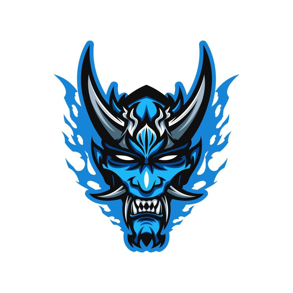 logotipo de máscara de demonio azul japonés juegos esports vector