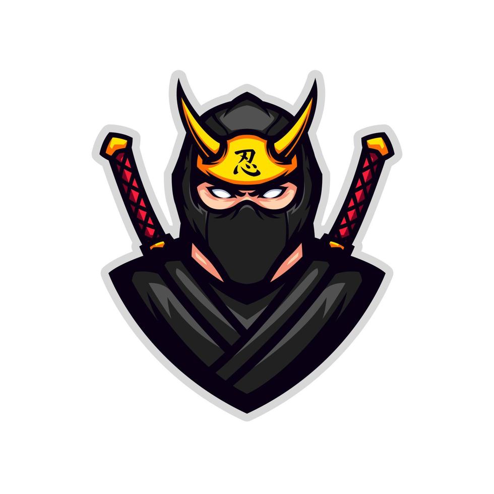 Black Shadow Ninja with Dual Katana Mascot vector