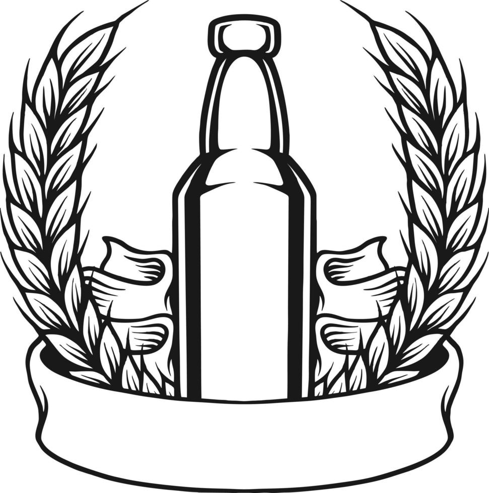 ilustraciones de vectores monocromáticos de insignia de cerveza de botella vintage para su logotipo de trabajo, camiseta de mercadería de mascota, diseños de pegatinas y etiquetas, afiche, tarjetas de felicitación que anuncian empresas comerciales o marcas.