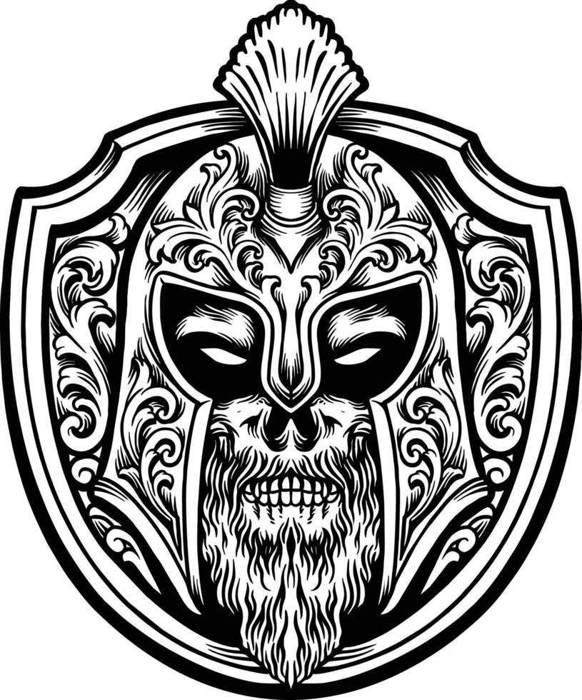 Spartan Shield Helmet Mascot Ornaments outline vector