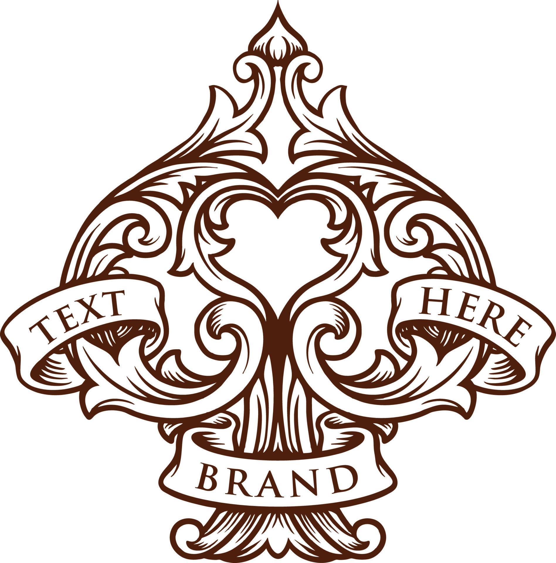 Spade love Floral Ornate With Banner monochrome 16177780 Vector Art at