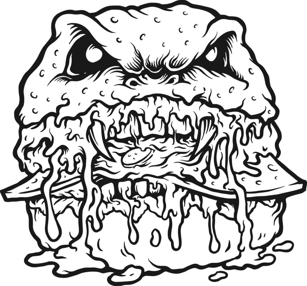 ilustraciones de vectores de silueta de hamburguesa de comida zombi para su logotipo de trabajo, camiseta de mercadería de mascota, pegatinas y diseños de etiquetas, afiche, tarjetas de felicitación que anuncian empresas comerciales o marcas.