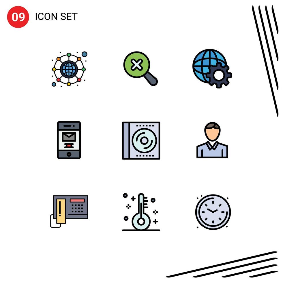 Universal Icon Symbols Group of 9 Modern Filledline Flat Colors of disc compact internet cd recycle Editable Vector Design Elements