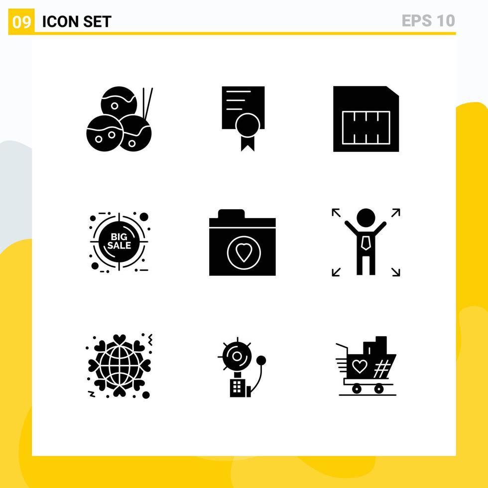 Pack of 9 Modern Solid Glyphs Signs and Symbols for Web Print Media such as man folder sim files percentage Editable Vector Design Elements