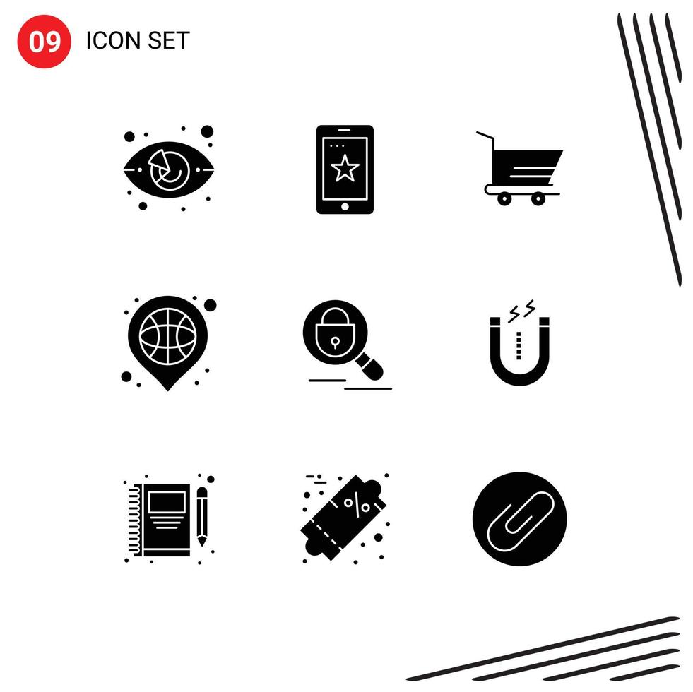 Universal Icon Symbols Group of 9 Modern Solid Glyphs of search place ireland location basket Editable Vector Design Elements