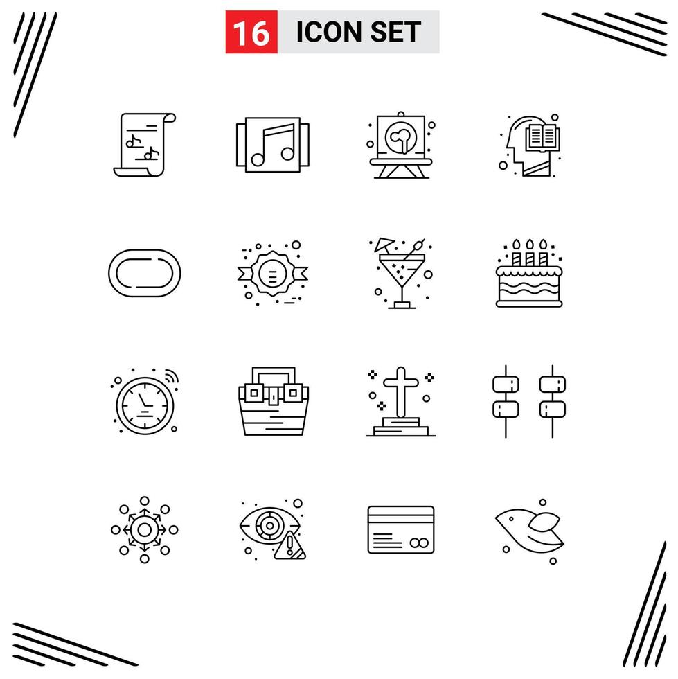grupo de símbolos de iconos universales de 16 contornos modernos de canciones de la cabeza de la mente tablero de educación elementos de diseño de vectores editables