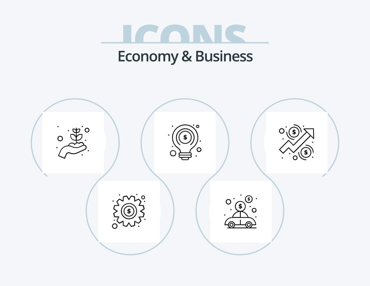 paquete de iconos de economía y línea de negocio 5 diseño de iconos. seguro. usuario. computadora. dinero. negocio vector