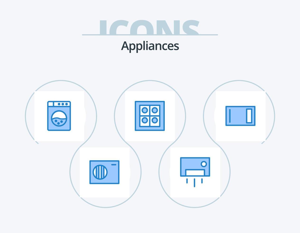 Appliances Blue Icon Pack 5 Icon Design. home ware. chopping. machine. board. stove vector