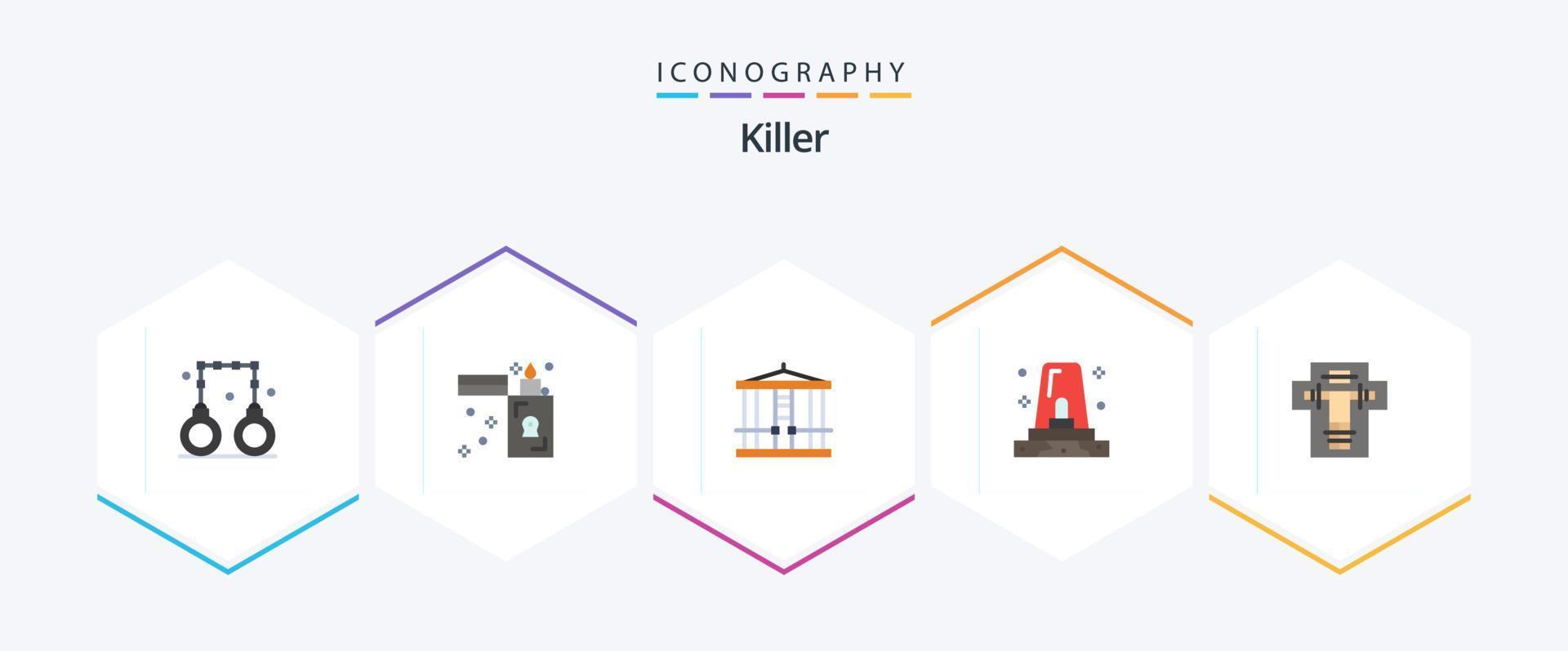 Killer 25 Flat icon pack including death. siren. decapitate. police. alert vector
