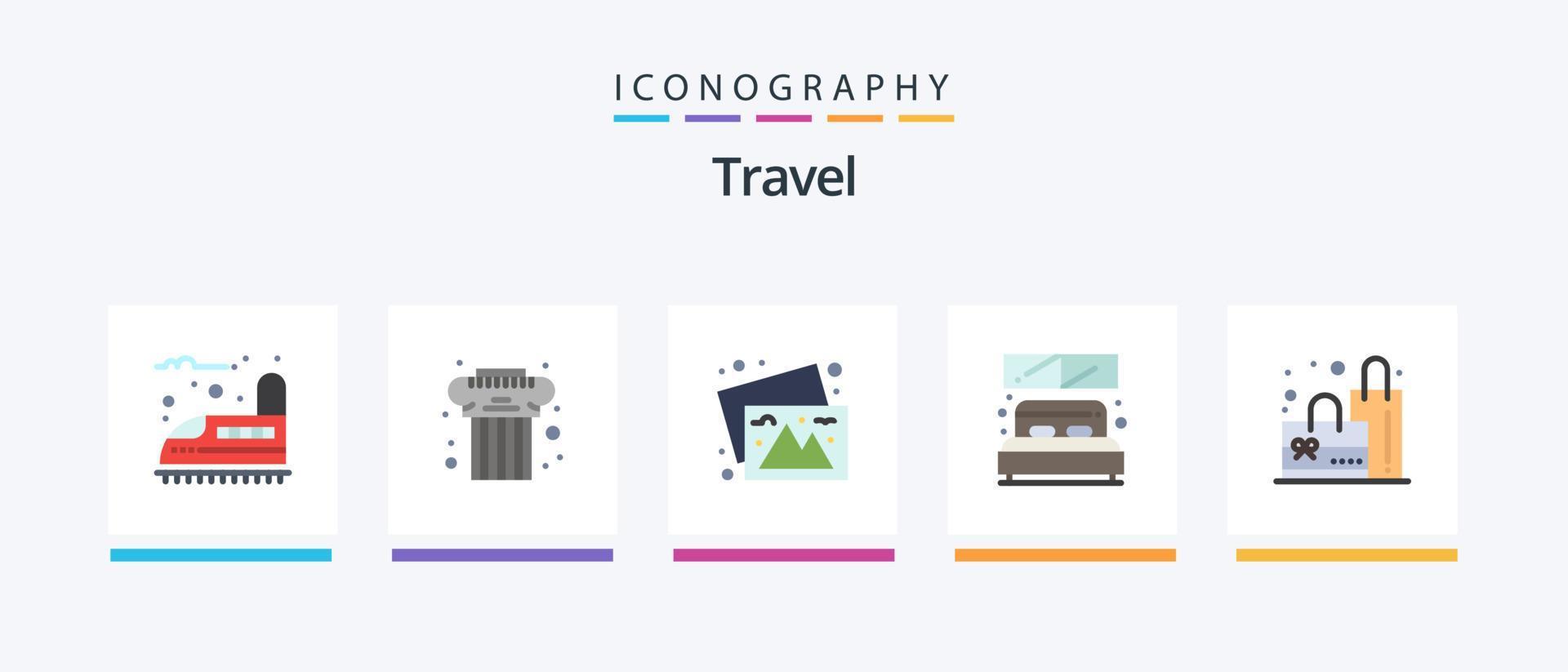 Travel Flat 5 Icon Pack Including plain. window. camera. room. bed. Creative Icons Design vector